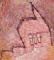Bildausschnitt: Paul Klee, Brennende Kapelle, bearbeitet, verwischt.